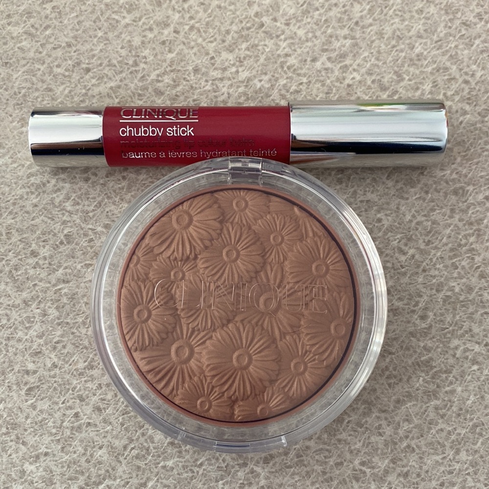 Clinique Chubby Stick Moisturizing Lip Colour Balm & Powder Pop Flower Bronzer